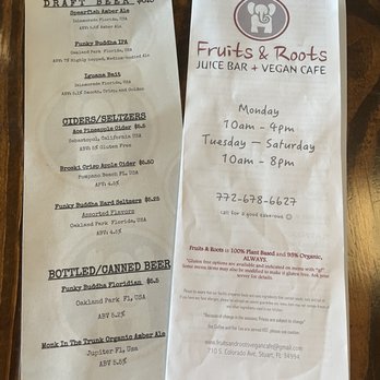 Fruits & Roots Juice Bar + Vegan Cafe - Menu - Vegan Near Me - Stuart, Florida Fruits & Roots Juice Bar + Vegan Cafe - Menu - Vegan Near Me - Stuart, Florida