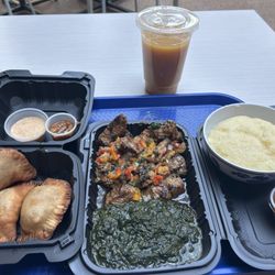 Malkia And Company Gourmets - Ngulu with spinach and fufu. Beef pastels and ginger juice