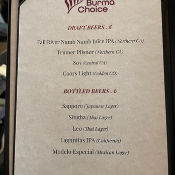 Burma Choice - Beer menu - Burmese Near Me - San Jose, California Burma Choice - Beer menu - Burmese Near Me - San Jose, California