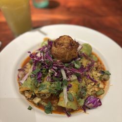 Aqui Cal-Mex - Salmon Enchiladas & Crab Cake Bowl