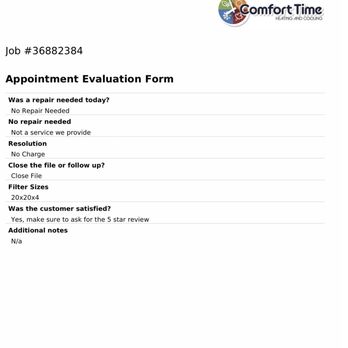 Comfort Time - Maintenance record showing they lied about installing 20x20x4 filter - Heating & Air Conditioning/HVAC Near Me - Santa Fe Springs, California