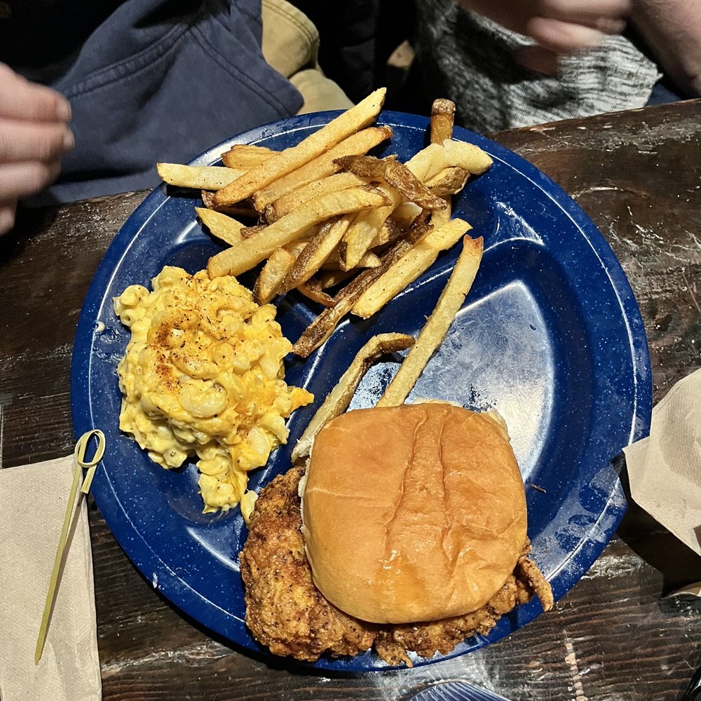 Dinosaur Bar-B-Que - Chicken sandwich with fries and Mac & Cheese - Barbeque Near Me - Troy, New York Dinosaur Bar-B-Que - Chicken sandwich with fries and Mac & Cheese - Barbeque Near Me - Troy, New York