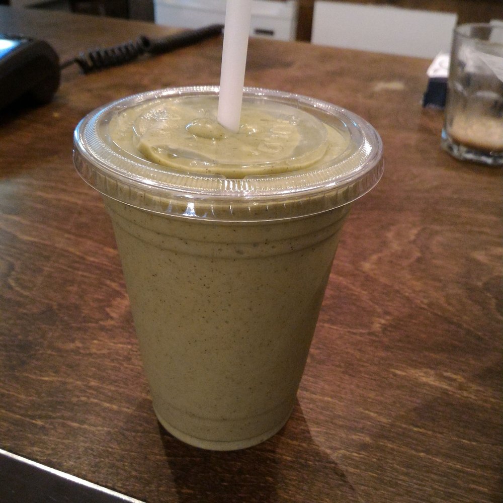 Moustache Café - Solar Power smoothie to go: avocado, pineapple, kale, coconut milk, coriander, organic hemp protein, lime - Cafes Near Me - Montreal, Quebec Moustache Café - Solar Power smoothie to go: avocado, pineapple, kale, coconut milk, coriander, organic hemp protein, lime - Cafes Near Me - Montreal, Quebec
