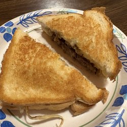 Debs Cross Fork Inn - Grilled onion cheeseburger on toast