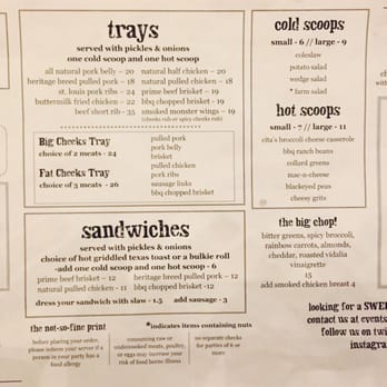 Sweet Cheeks Q - Food menu (drinks were on the back) - Southern Near Me - Boston, Massachusetts