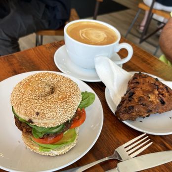 Coffee ME Up - Vegan breakfast sandwich + large Cappuccino + blueberry scone. - Coffee & Tea Near Me - Portland, Maine Coffee ME Up - Vegan breakfast sandwich + large Cappuccino + blueberry scone. - Coffee & Tea Near Me - Portland, Maine
