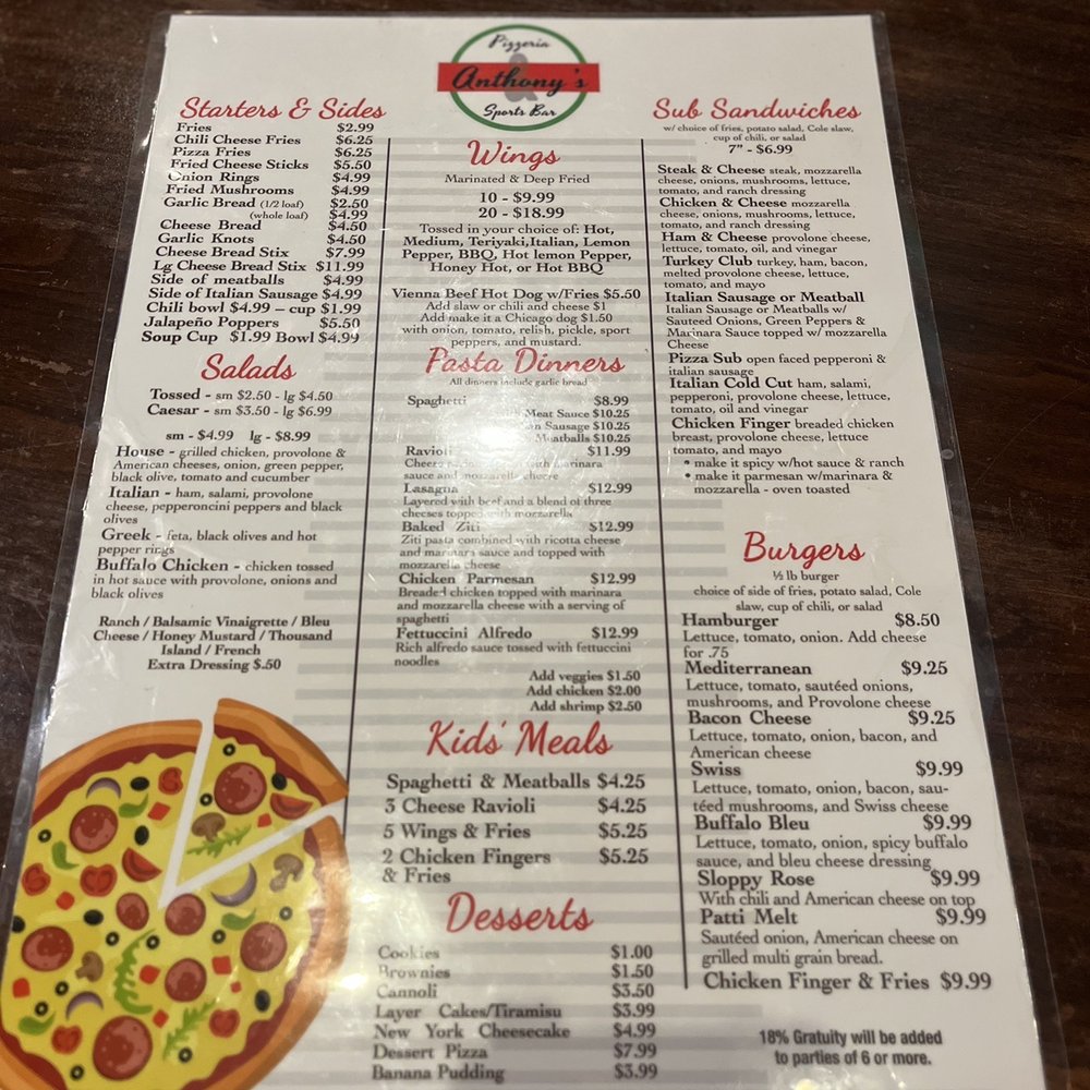 Anthony’s Pizzeria - Menu - Pizza Near Me - Fayetteville, Georgia
