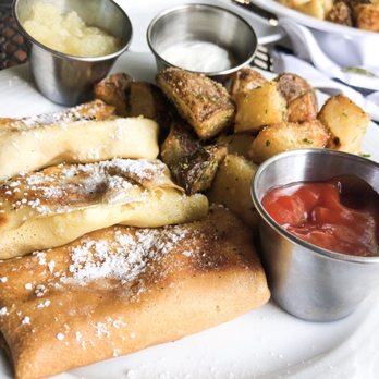 Irregardless Cafe - Cheese Blintzes w/ applesauce - New American Near Me - Raleigh, North Carolina