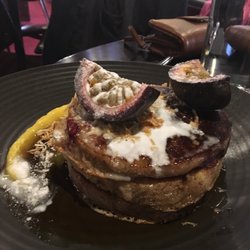 Tilley's - Raspberry spelt pancakes with passion fruit
