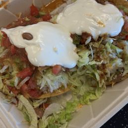 Vegetarian / 2 tostadas - add rice and sour cream. NOTE - all bean varieties are vegetarian