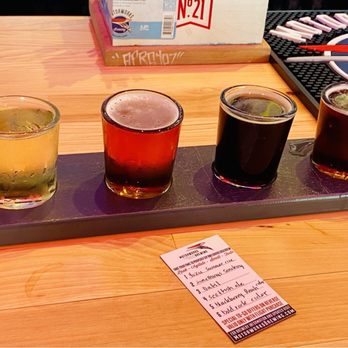 Motorworks Brewing Orlando - Left to right: blackberry peach cider, pineapple cider, Scottish ale, Datil, something smoking, Yuzu - Breweries Near Me - Orlando, Florida Motorworks Brewing Orlando - Left to right: blackberry peach cider, pineapple cider, Scottish ale, Datil, something smoking, Yuzu - Breweries Near Me - Orlando, Florida
