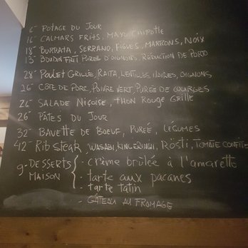 Bungalow - a menu written on a blackboard - Bistros Near Me - Montreal, Quebec