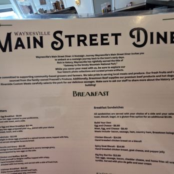 Main Street Diner - Menu breakfast - Breakfast & Brunch Near Me - Waynesville, North Carolina