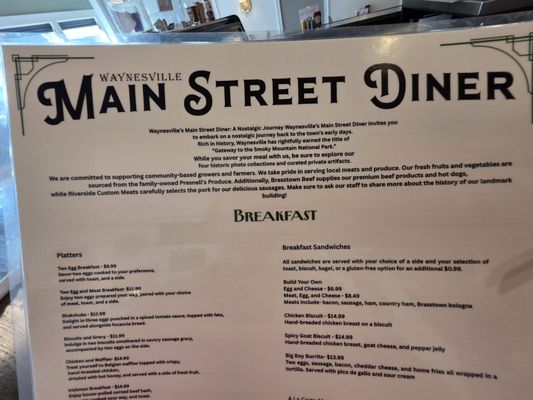 Menu photo 4 Main Street Diner Waynesville, NC
