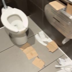 McDonald's - Dirty toilet with garbage.