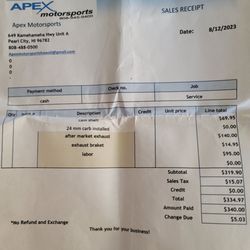 Apex Mopeds - Service work?? The exhaust is $59 to $70 with more than double the mark up value, plus they still added on extra for labor. (Generic Parts)