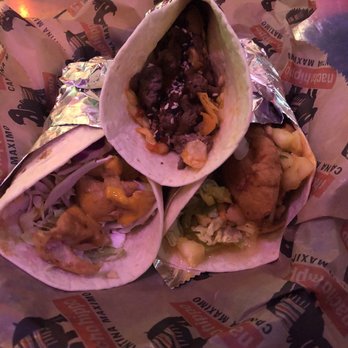 Nacho Hippo - Different varieties of tacos, be warned that the Korean bbq one (top) is spicy ! - Mexican Near Me - Myrtle Beach, South Carolina Nacho Hippo - Different varieties of tacos, be warned that the Korean bbq one (top) is spicy ! - Mexican Near Me - Myrtle Beach, South Carolina