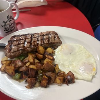 Shirley's Kitchen - NY steak and eggs with potatoes. - Diners Near Me - La Mesa, California