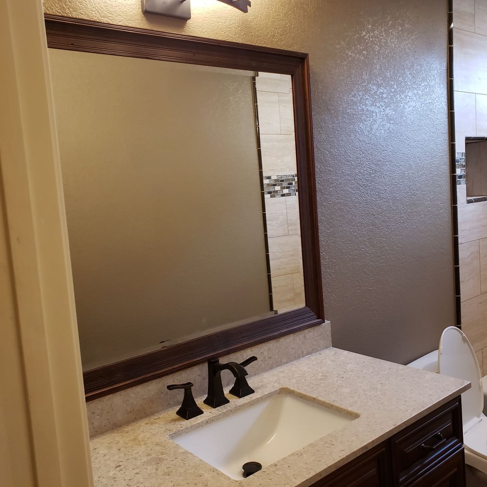 JM Custom Tile and Stone - After- New Vanity, mirror and lights - Flooring Near Me - Riverside, California JM Custom Tile and Stone - After- New Vanity, mirror and lights - Flooring Near Me - Riverside, California