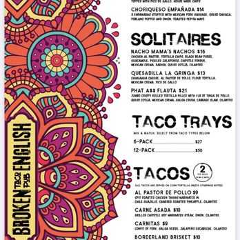 Broken English Taco Pub - The Loop - Regular menu - Mexican Near Me - Chicago, Illinois
