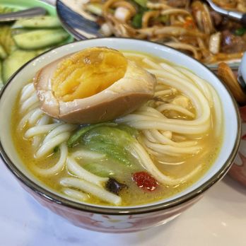 Ji Bei Chuan - Fish maw chicken noodle soup with added marinaded egg. I liked it ! Add a bit of chilli crisp for more umami - Noodles Near Me - Philadelphia, Pennsylvania
