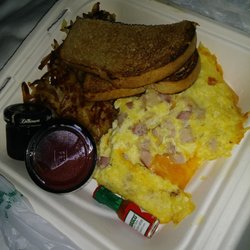 Monsoon Cafe - Ham and cheese omelette with hash browns and toasts