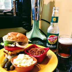 RJ's Meats - RJ's burger beans and potato salad.
