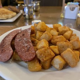 Reindeer sausage and home fries