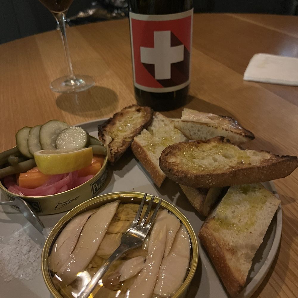 Tinned tuna belly plate and red wine!