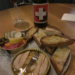 Tinned tuna belly plate and red wine!