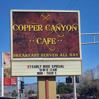 Copper Canyon Cafe - sign for breakfast served all day - Mexican Near Me - Albuquerque, New Mexico