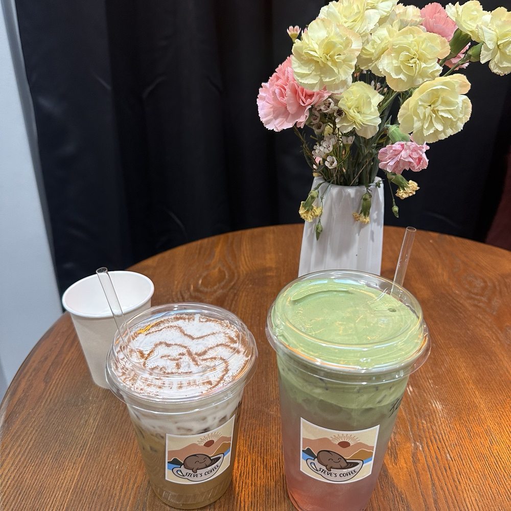 Steve's Coffee - Banana Caramel Latte + Island Cloud Matcha - Coffee & Tea Near Me - Rancho Cucamonga, California Steve's Coffee - Banana Caramel Latte + Island Cloud Matcha - Coffee & Tea Near Me - Rancho Cucamonga, California