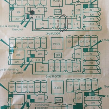Ocean Park Inn - Rooms map. We were in 314. Top rooms are closest to ocean. Left side rooms are near noisy street. - San Diego, CA