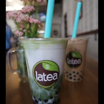Latea Bubble Tea Lounge - Matcha latte with almond milk & house milk tea. Both with LaTea's delicious boba! - Desserts Near Me - Champaign, Illinois Latea Bubble Tea Lounge - Matcha latte with almond milk & house milk tea. Both with LaTea's delicious boba! - Desserts Near Me - Champaign, Illinois