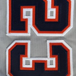 Vintage Detroit Collection - Close up of number stitching.
