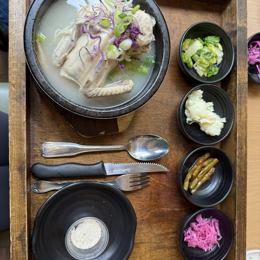 Soban Korean Eatery - Ginseng Chicken Soup/Samgyetang ($25.99) - whole cornish hen stuffed with sweet rice, date, chestnut, garlic, and ginseng root, banchan - Korean Near Me - Providence, Rhode Island Soban Korean Eatery - Ginseng Chicken Soup/Samgyetang ($25.99) - whole cornish hen stuffed with sweet rice, date, chestnut, garlic, and ginseng root, banchan - Korean Near Me - Providence, Rhode Island