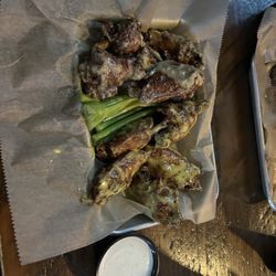 Charlie's Pub and Grub - Split order of Garlic Parmesan and Honey Mustard. The 10 wing order is a lot to manage. But it can be done.