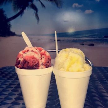 E Bubble Cafe - Left: cherry with snow cap, Right: coconut and mango with snow cap - Shaved Ice Near Me - Suwanee, Georgia