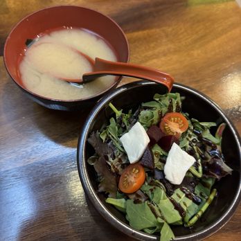 Taberu Sushi - salad and miso soup ( part of sushi set) - Japanese Near Me - Santa Ana, California