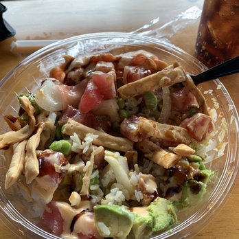 Poke Bros - Poke bowl - marinaded tuna, avocado, edamame, onion, crispy wanton and amazing sauce!! - Poke Near Me - Mooresville, North Carolina