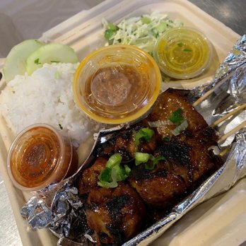 Satay LA - Pork saté with white rice and cabbage slaw! Don't forget to load up on their peanut sauce and sambal! - Indonesian Near Me - West Covina, California Satay LA - Pork saté with white rice and cabbage slaw! Don't forget to load up on their peanut sauce and sambal! - Indonesian Near Me - West Covina, California