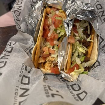 Condado Tacos - Chicken Bacon Ranch (left) Blue Dream (right) - Tacos Near Me - Mountain Brook, Alabama