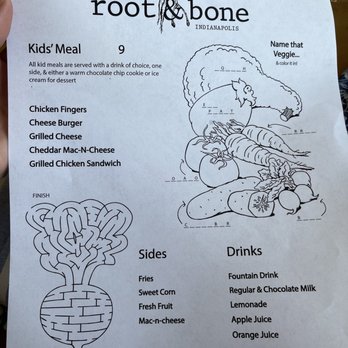 Root & Bone Indianapolis - Kid's Menu March, 2022 - American Near Me - Indianapolis, Indiana Root & Bone Indianapolis - Kid's Menu March, 2022 - American Near Me - Indianapolis, Indiana