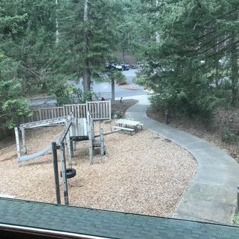 Skamania Lodge - Our "forest view" for our romantic getaway.  Also, the pool was our neighbor. - Hotels Near Me - Stevenson, Washington