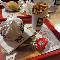Hero Certified Burgers - $7.99 Combo Meal: Standard burger, fries, and a drink.