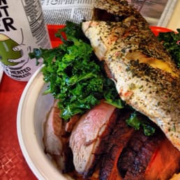 Grilled Branzino Fish with a side of grilled duck breast on top of a kale salad paired with a Coconut Water!! Grilled Branzino Fish with a side of grilled duck breast on top of a kale salad paired with a Coconut Water!!