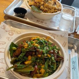 Two 2 Scoop Build Your Own Bowl with zucchini noodles, white rice, bulgogi chicken, veggies, and sweet gochu sauce Two 2 Scoop Build Your Own Bowl with zucchini noodles, white rice, bulgogi chicken, veggies, and sweet gochu sauce