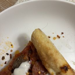 Found a hair on the crust, tried to pull it out but it just ended up grossing me out more.