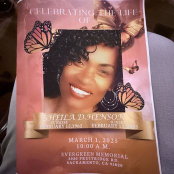 Evergreen Memorial - Beauty Memorial Service for Miss Sheila - Cremation Services Near Me - Sacramento, California Evergreen Memorial - Beauty Memorial Service for Miss Sheila - Cremation Services Near Me - Sacramento, California