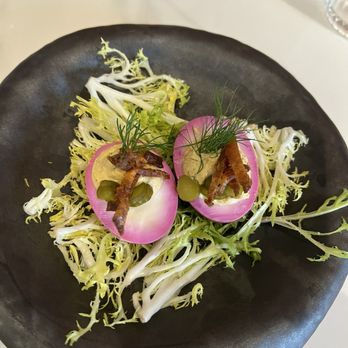 Pearl - Deviled eggs. $9/pair. $4.50 for half an egg- with significant upgrades, don't get me wrong- but frisée? - Wine Bars Near Me - Anchorage, Alaska Pearl - Deviled eggs. $9/pair. $4.50 for half an egg- with significant upgrades, don't get me wrong- but frisée? - Wine Bars Near Me - Anchorage, Alaska